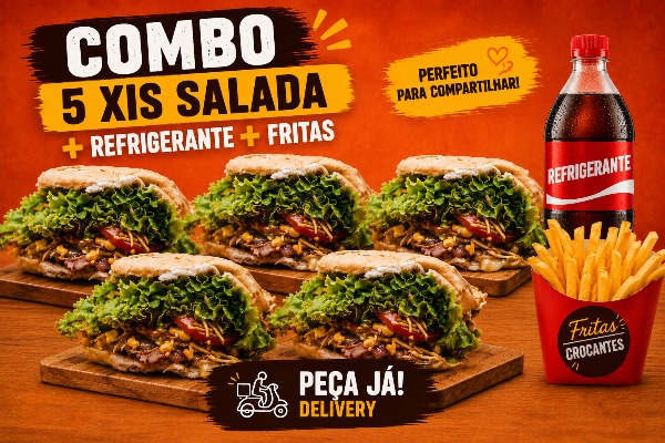 Combo 5 Xis da Casa + Refrigerante + Fritas